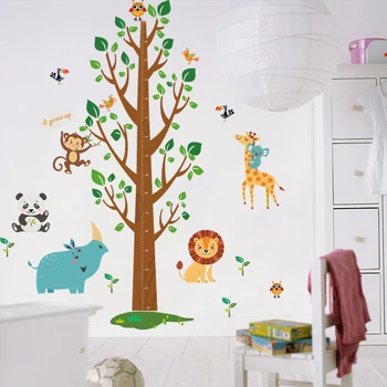 

175*110cm Cartoon Animal Tree Height Measure Stickers Kids Room Nursery Children Growth Height Ruler Wall Sticker Home Decor