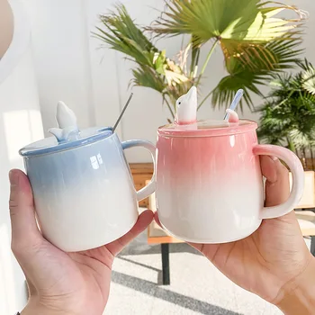 

Concise Dolphin Mobile Phone Bracket Ceramics Cup Small Fresh Gradual Change Color Glass Bring Cover Spoon Schoolgirl Lovely