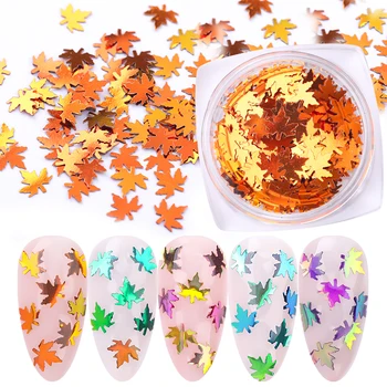 

Maple Leaf Nail Art Sequins Set Chameleon Sparkly Flakes Autumn Leaves Design Glitter Foils Stickers for Nails Polish Paillette