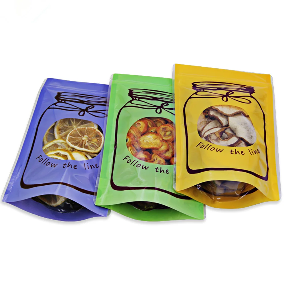 

200Pcs 12x19cm(4.7"x7.4") Colorful Plastic Ziplock Dry Fruit Storage Bag Reusable Stand Up Window Zipper Pouch for Food Retails