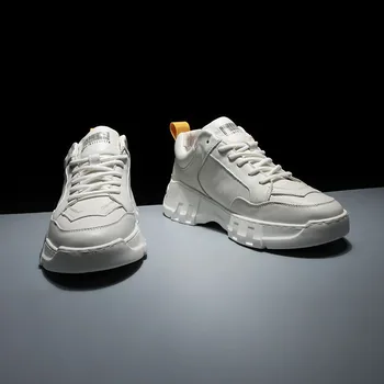 

Korean Mixed Colors Autumn Mens Genuine Leather Sneaker Fashion Thick Bottom Increase Lace Up Cowhide Male Casual Sport Shoes