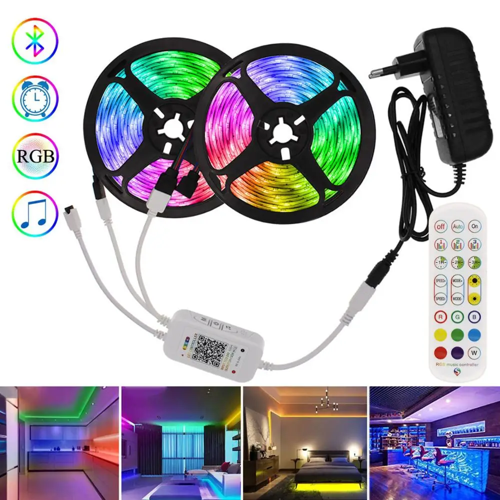 

12V LED Strips White Lamp 24Keys Remote Controller TV Backlight Led Christmas Lights RGB 5050 SMD Built-in Mic Smart Night Light