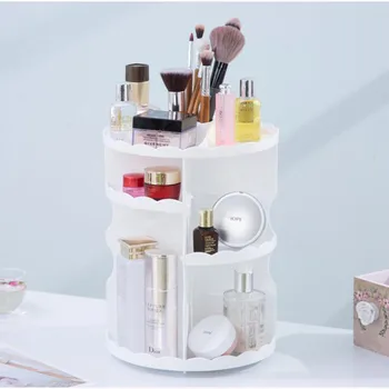 

Nordic Creative 360 Degree Rotating Cosmetic Box Plastic Lace Dressing Table Storage Rack Bathroom Makeup Jewelry Container