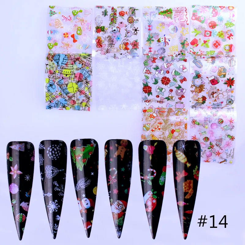 10 листов, Переводные фольга для дизайна ногтей, наклейки, бумага, Ретро стиль, цветные цветы, клейкие наклейки, обертывание, слайдер, лента, набор для украшения ногтей - Цвет: 14