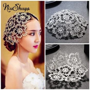 

NiuShuya Exaggerated Vintage Prom Pageant Crown Rhinestone FlowerBridal Headband Tiara Wedding Hair Accessories Bridal Headpiec