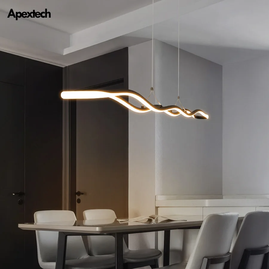 

Original Waves LED Chandelier Horizontal Ceiling Hanging Long Bar Double Row Pendant Lamp Dining Kitchen Suspension Luminaires