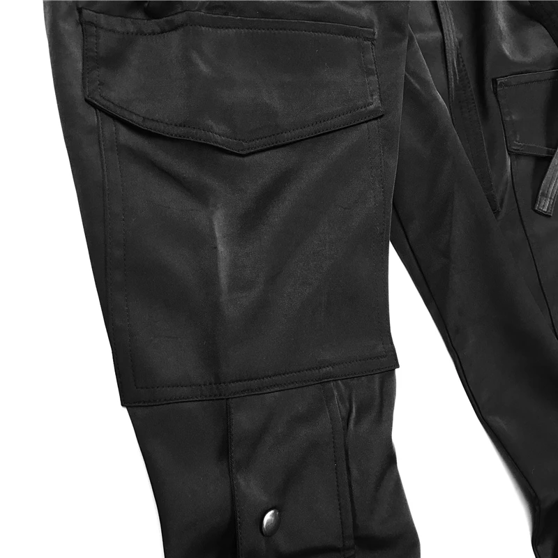 Нейлон брюки-карго молния и штаны с кнопками поясом шнуром Slim Fit трек Штаны Для мужчин Кофе/ЧЕРНЫЙ Пот Штаны