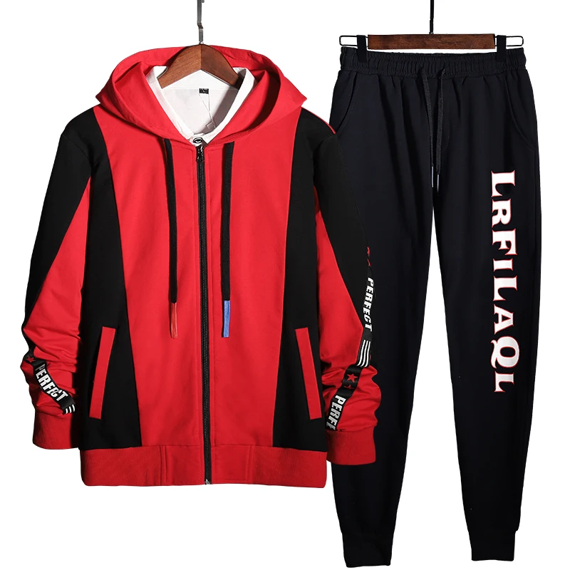 Spring Hip Hop Tracksuit Men Hooded Red Thicken Loose Zipper Jacket Long Sleeve Kleding Mannen Sports Suits Sets MM60NTZ |