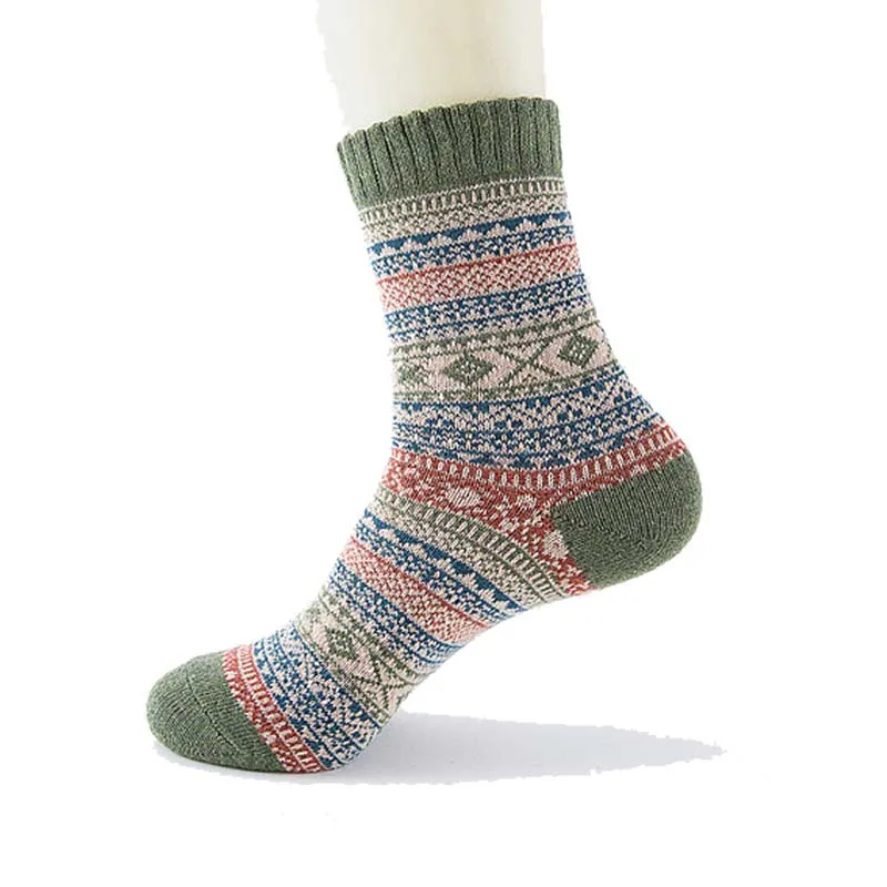 Забавные разноцветные мужские носки, винтажные полосатые носки с тотемом для подростков, шерстяные теплые носки для зимы, мужские деловые носки - Цвет: 2