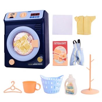 

Educational Pretend Play Laundry Room Automatic Kids Preschool Washing Machine Toy Mini Electric Dollhouse Gift Simulation