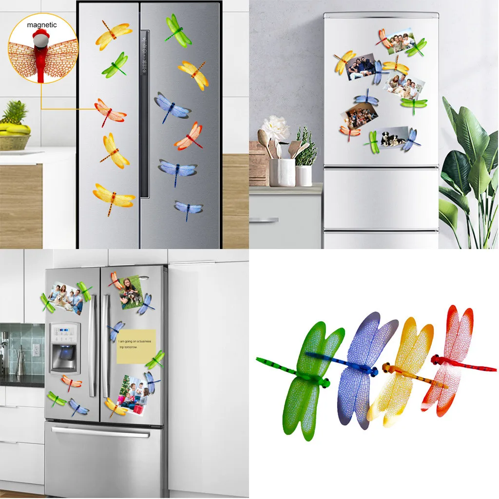 

Home Kitchen Accessories 4Pc 3D Dragonfly Shape Fridge Fridge Magnet Refrigerator Sticker Home Decor Set