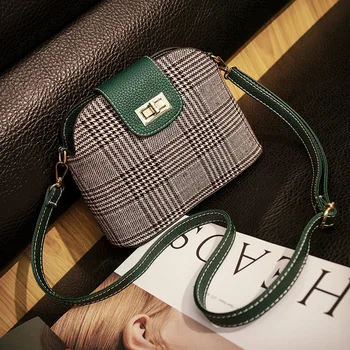 

2020 new women's bag PU leather ladies shoulder bag hit color woolen shell bag lattice shoulder Messenger bag