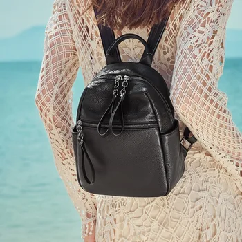

2019 new fashion personality solid color soft leather zipper casual bag square box backpack pu backpack