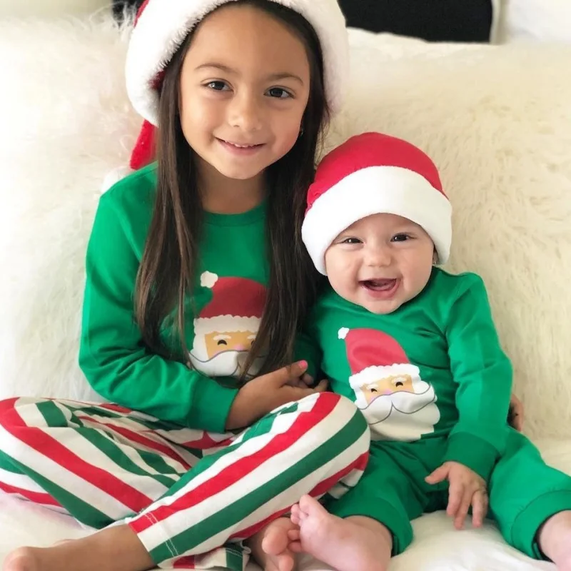 

Spring Autumn Infant Baby Christmas Style Cotton Long Sleeve Parent-child Suit Leisure Cartoon Santa Claus Pattern Family Pajama