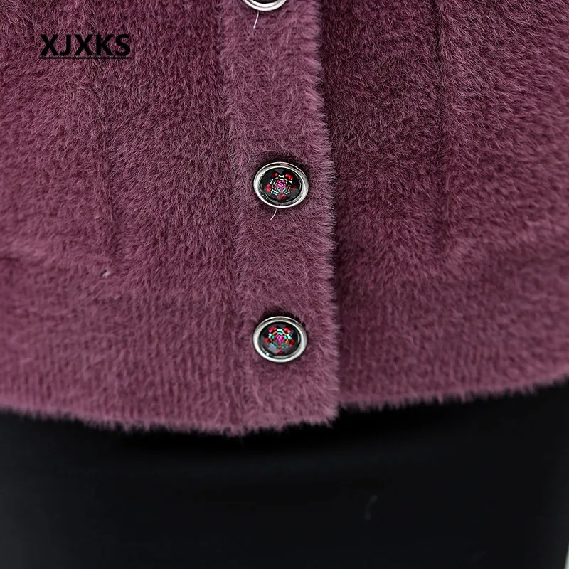 XJXKS High-end норка кашемир однобортное пальто для женщин куртка зимняя новая модная джинсовая куртка с вышивкой; удобная женская пальто кардиган