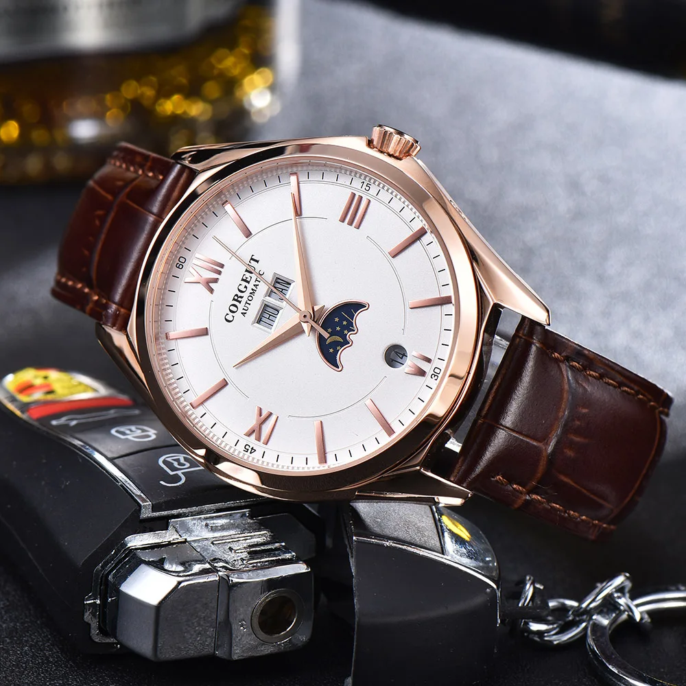 Corgeut 41 мм Топ люксовый бренд Мужские часы Moon Phase fashtion мужские часы автоматические механические наручные часы водонепроницаемые 2051