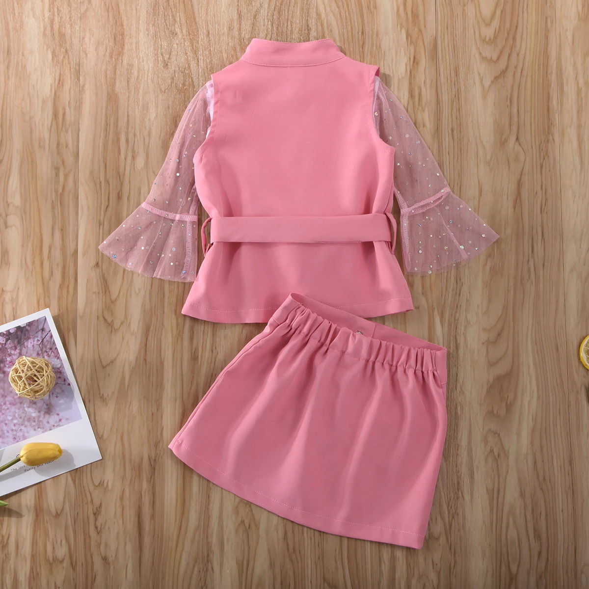 Осенне-весенний комплект из 3 предметов для маленьких девочек, жилет+ кружевной топ, футболка+ юбка, комплект одежды
