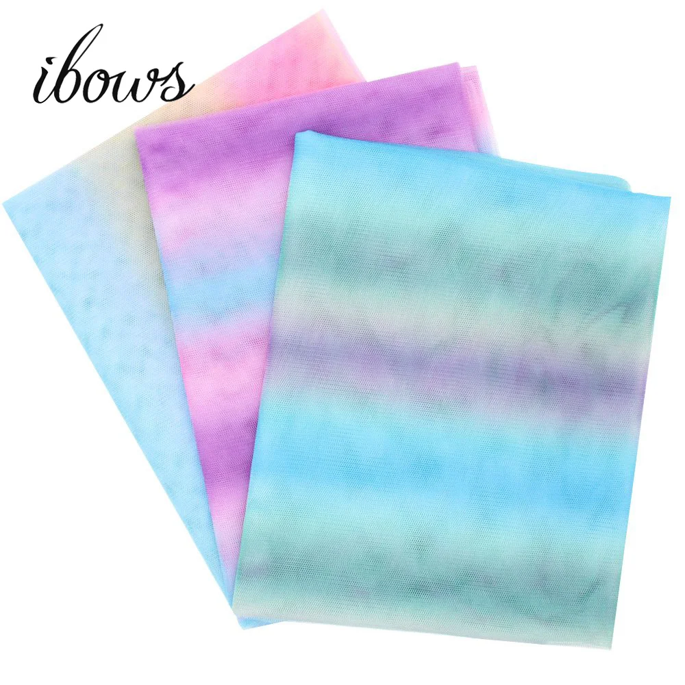 

IBOWS High Quality Gradient Rainbow 30D Chiffon Sheer Gauze Ombre Fabric Cloth Sewing Materials For Tissue Dress Home Decoration