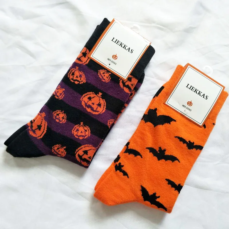 

Bats Pumpkin Cartoon Socks Men Knee-High Socks Halloween Cosplay Cotton Crew Socks Spring Autumn Casual Socks Nolvety