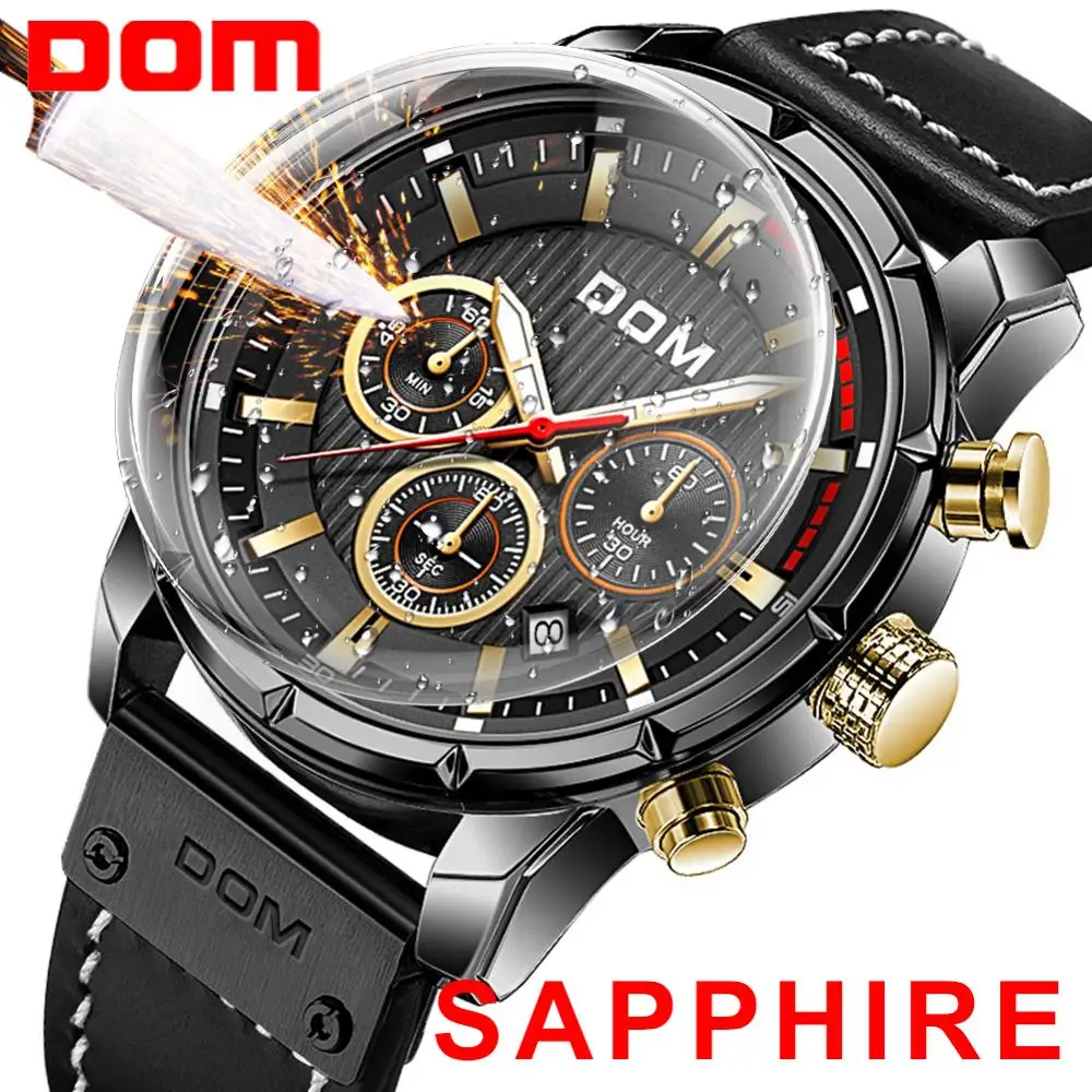 DOM Sapphire спортивные часы для мужчин Топ бренд Роскошные военные кожаные Наручные