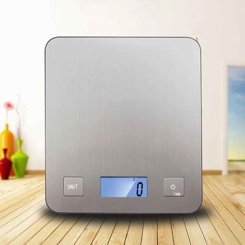 Silver Цифровые кухонные весы из нержавеющей стали, 5 кг × 1 г, водонепроницаемые электронные весы для взвешивания пищевых продуктов, ювелирные весы, инструмент для взвешивания - Цвет: Silver