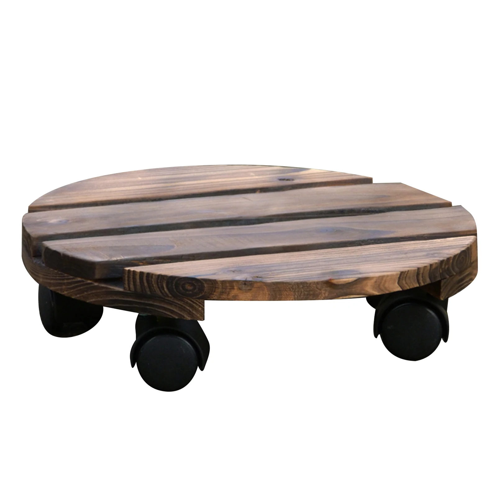 Wooden Plant Pot Caddy 25cm Round Garden Plant Pot Trolley 360 Degree Movable for Outdoor Indoor Use