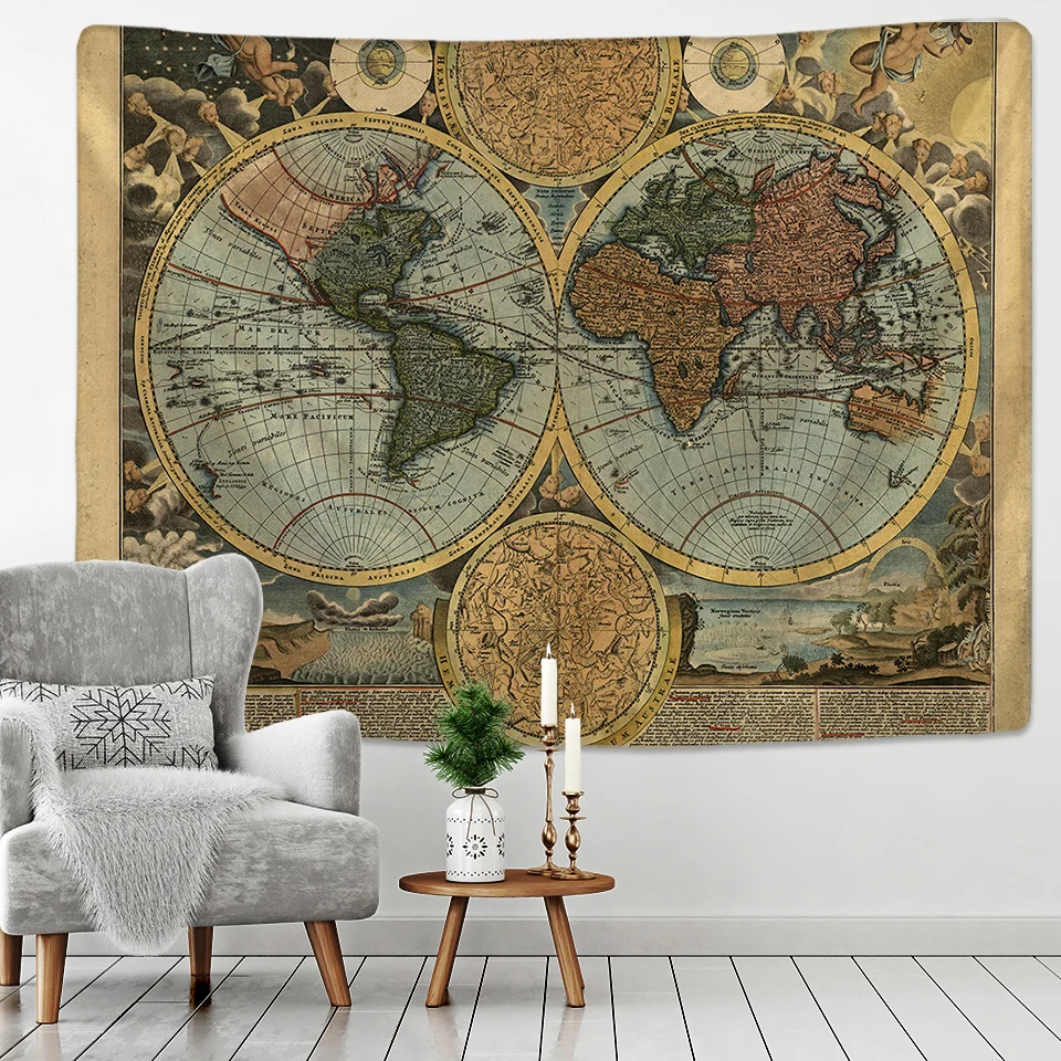 Pirate Treasure Map Tapestry Wall Hanging Bohemian Beach Mat Polyester Thin Blanket Yoga Shawl Mat Blanket