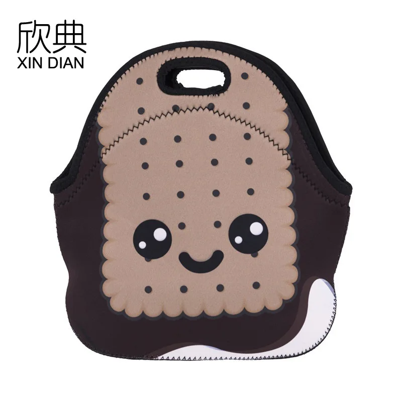 

lunch bag 3 d cartoon cookies printing in Europe and the diving material lunch bag waterproof green lunch box bag