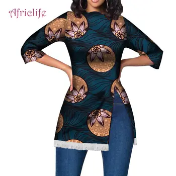 

WY6186 Three Quarter African Kitenge Top Designs Thigh-Length Fork African Traditional Woman Dresses Top