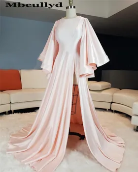 

Mbcullyd Pink Muslim Evening Dresses 2020 Formal Scoop Neckline High Split Islamic Dubai Kaftan Saudi Arabic Gown Prom Dress