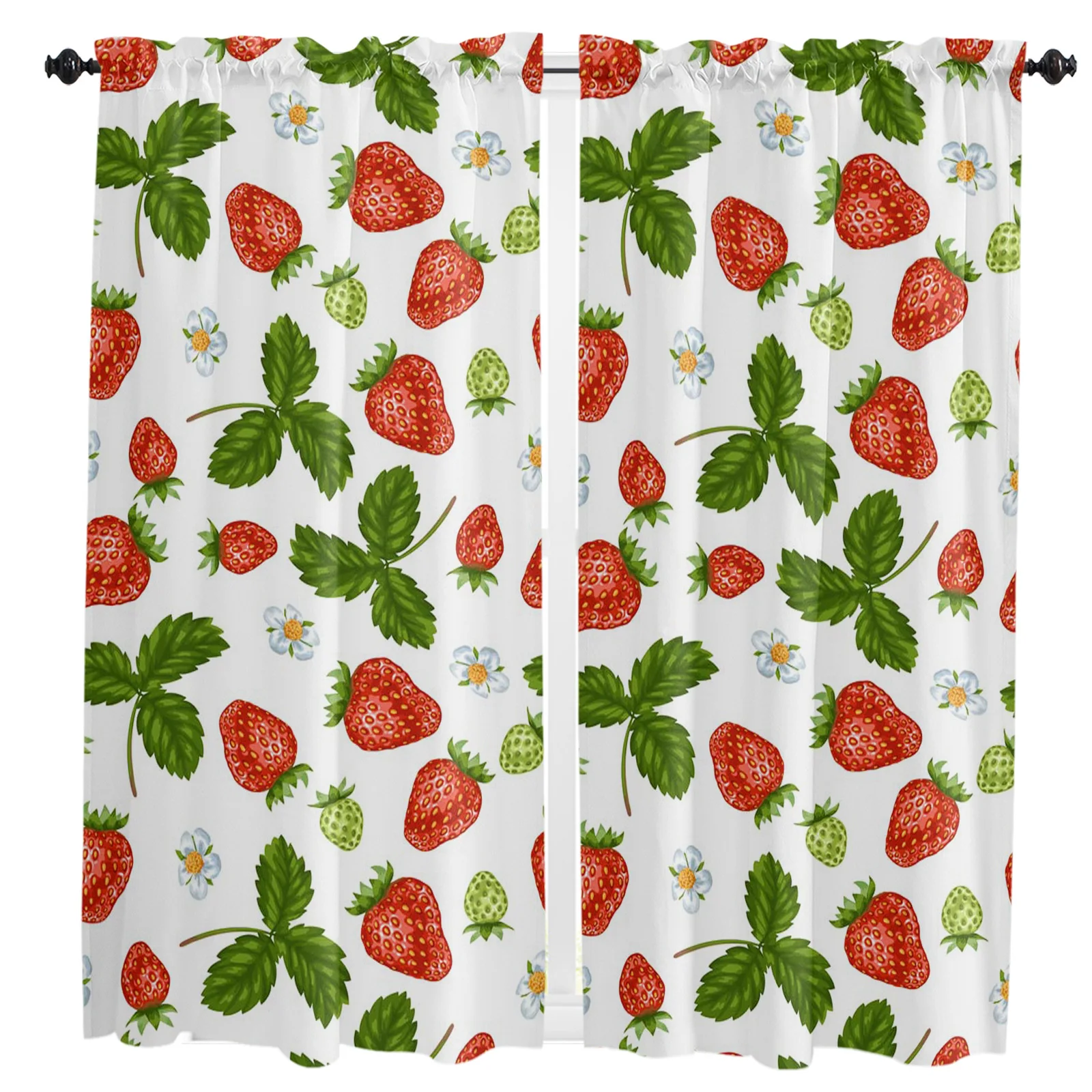 Summer Fruit Strawberry Leaf Repeat Curtain For Living Room Kids