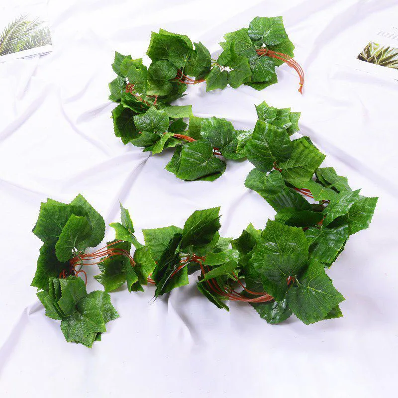 Artificial Greenery Fake Maple leaf Hanging Vine Plants Leaves Ratten For Home Party Decoration cheap YH