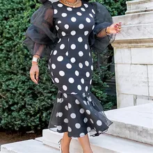 

Spring And Autumn Women's Polka Dot Fishtail Temperament Commuter High Waist Age-reducing Loose Plus Size Dress Party Dresses