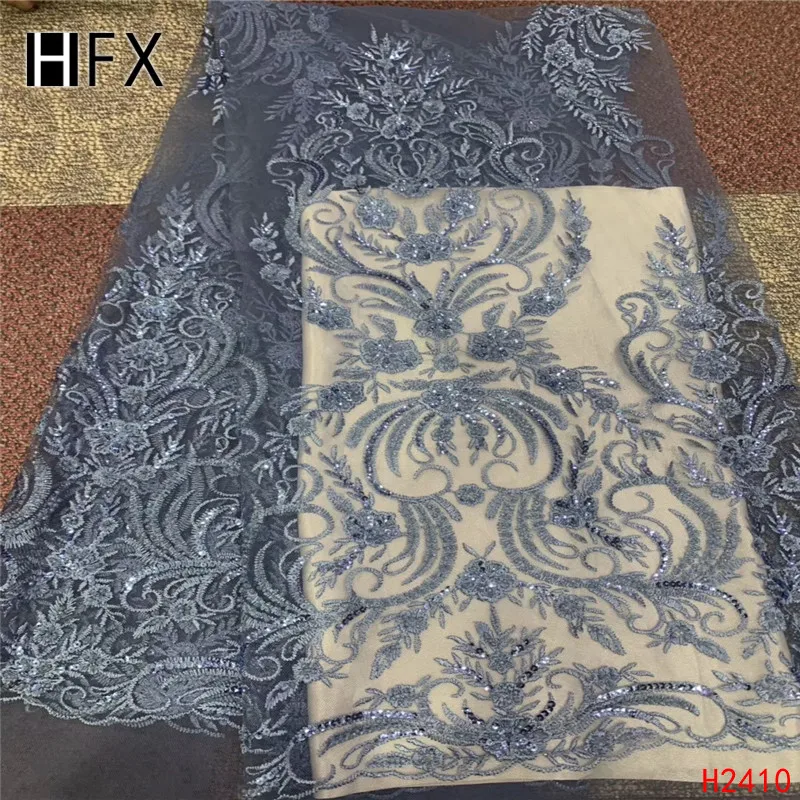 HFX фиолетовая кружевная ткань, свадебная кружевная ткань, кружевная вышивка Роскошная ткань, тяжелое кружево ручной работы F2410