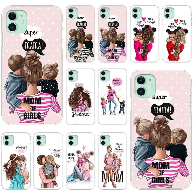 Hot Brown Hair Baby Mom Girl Queen family Silicone Case for Apple iPhone 11 Pro XS Max X XR 6 6s 7 8 Plus 5 5s SE Fashion Cover | Мобильные