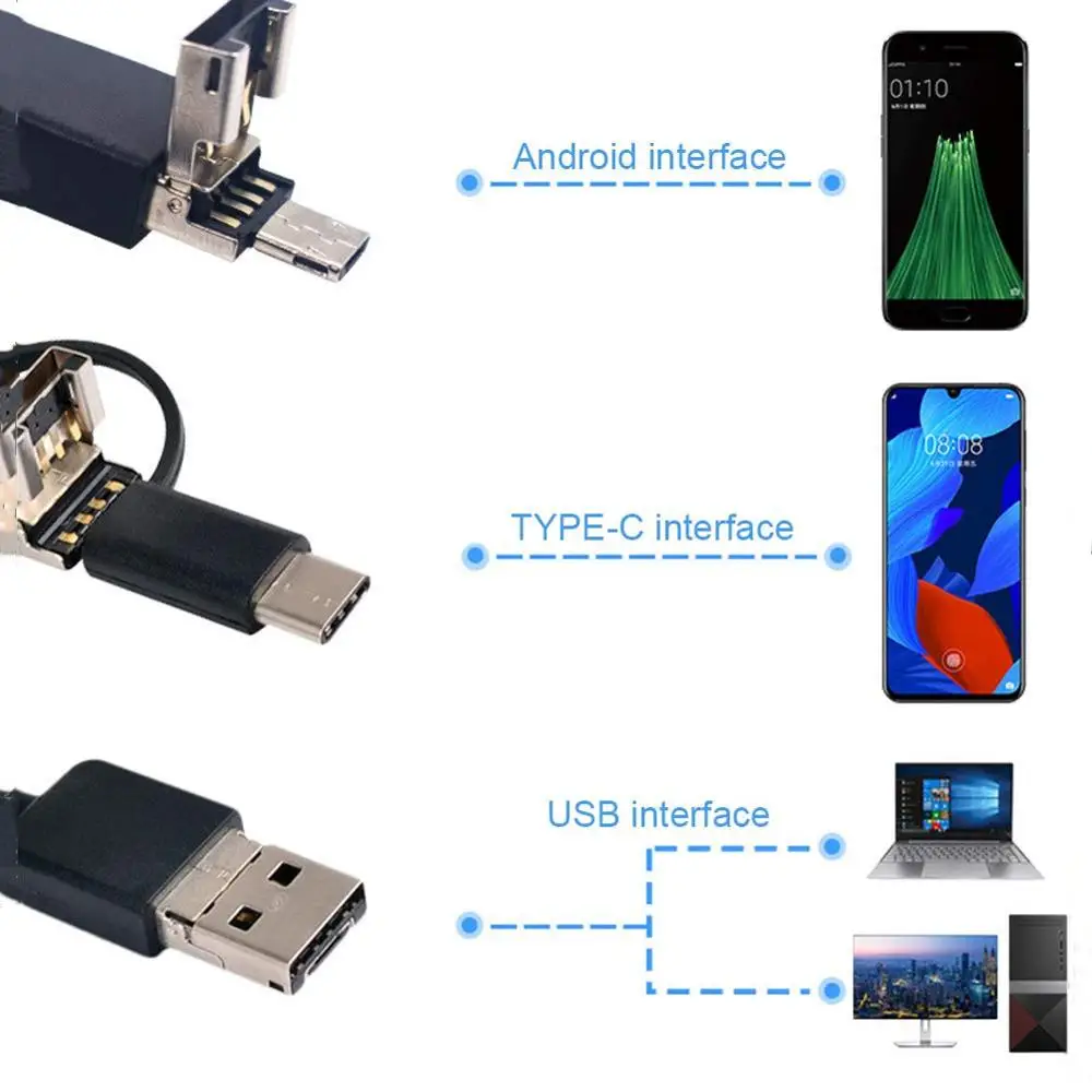 Dual Lens Car Endoscope Camera 8mm Type C USB Connect Boroscope Flexible Camera Pipe Inspection Screen for Android Phone 2