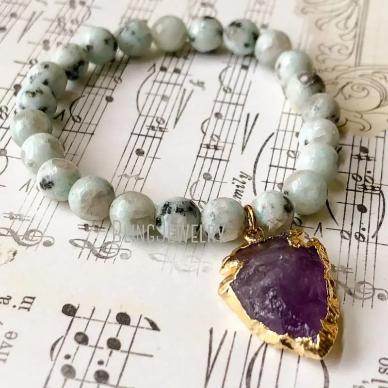 

Jasper Amethyst Charm Arrowhead Stretch Stacking Bead Bracelet BM38581