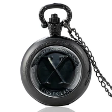 

Cool Black X First Class Glass Cabochon Quartz Pocket Watch Vintage Men Women Pendant Necklace Watches Gifts