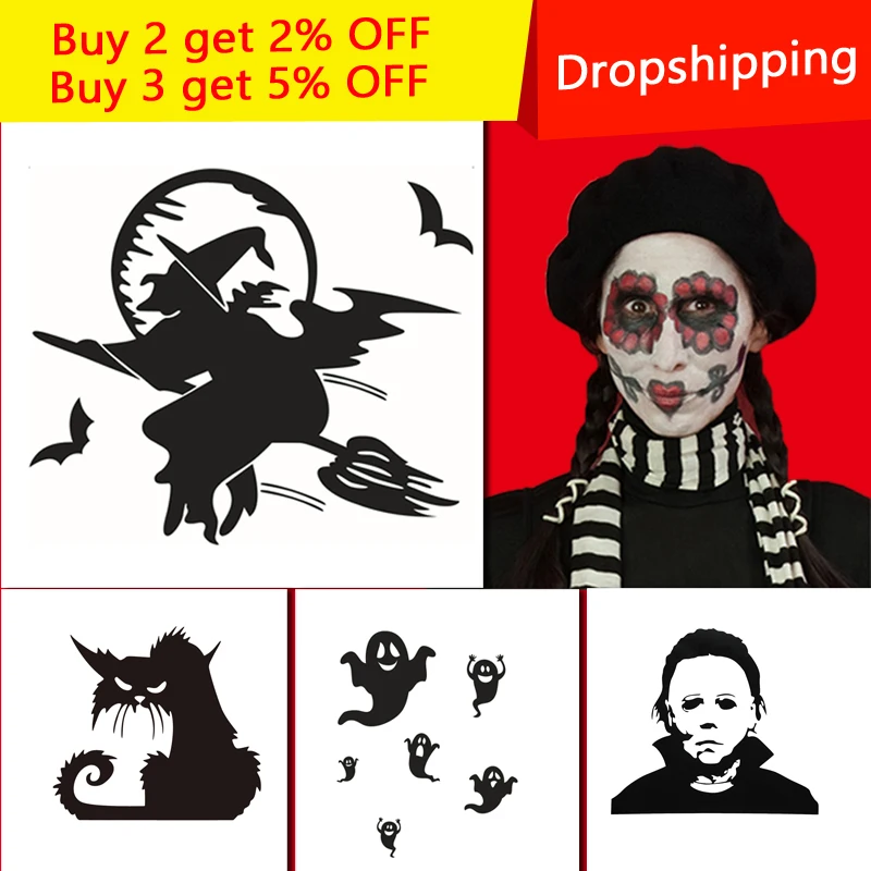 

Halloween Funny Cats Vinyl Art Wall Stickers Home Decor Removable Wall Decals Cartoon Wallpaper Wall Decorations Living Room