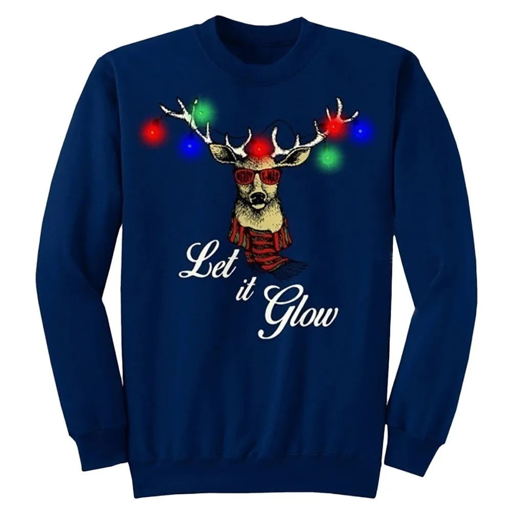 JAYCOSIN Fashion Women Simple Casual Loose Solid Christmas Print Sweatshirt Long Sleeve Comfortable Soft Letter Chic Blouse