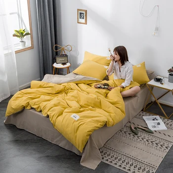 

Comfortable Bedding Set AB Double-sided Washed Cotton Home Textile Bed Set Pillowcases Fitted Bed Sheet Duvet Cover Sets