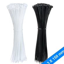 100 многоразовый съемный черно-белый нейлоновый Пластиковый кабель стяжки с застежкой-молнией, стяжки для кабеля 3*150 мм