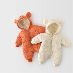 Barboteuse avec doublure en fourrure pour bébé fille et garçon, vêtement d'hiver avec oreilles d'ours, nouvelle collection 