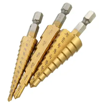 

3pcs HSS Steel Titanium Step Drill Bits 3 Step Cone Cutting Tools Steel Woodworking Wood Metal Drilling Set