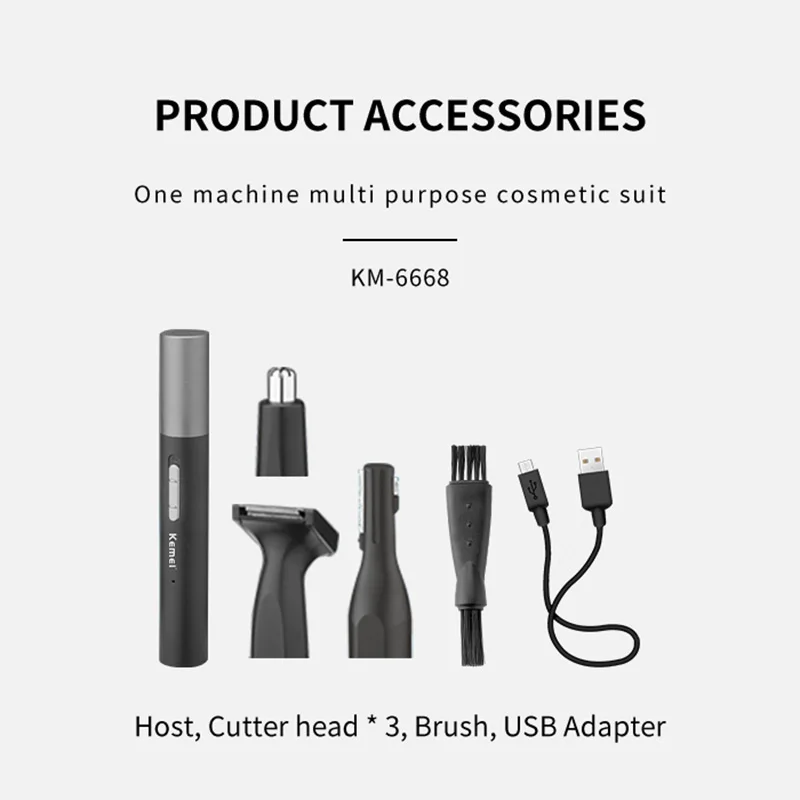 Kemei Portable Nose Ear Hair Trimmer Micro USB Charging 3-in-1 Eyebrow Beard Trimmer for Men and Women Pain-Free Lightweight 6