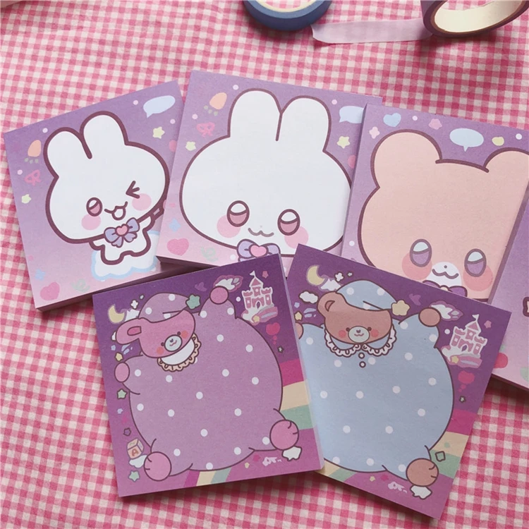 60 Sheets Kawaii Rabbit Bear Series Memo Pad Paper Sticky Notes Cute Notepad Escolar Japanese Stationery School Supply Kids Gift