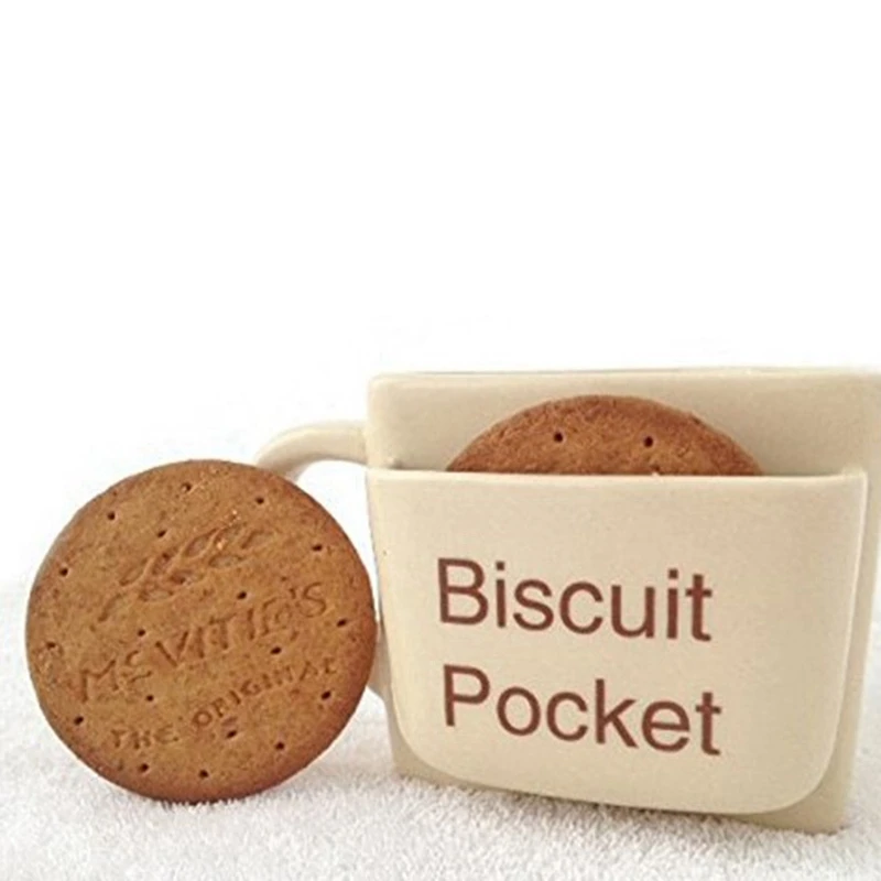 Creative Coffee Mug with Biscuit Cookie Dessert Pocket Funny Mug Ceramic Mugs for Coffee Tea Cup Travel Coffee Cup