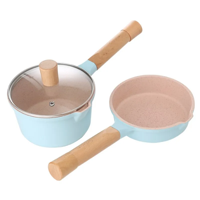 Milk pot frying pan 2 шт. Детский многофункциональный молочный горшок детская каша лапша быстрого приготовления жареное яйцо горшок Maifan каменная сковорода с антипригарным покрытием кухонные принадлежности - Цвет: Milk pot frying pan