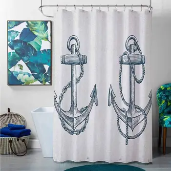 

Shower Curtains Dragon Anchor,Vintage Sketch Nautical Element Ship Sailing Travel Theme Artistic Chain Rope, Dark Teal White,W36