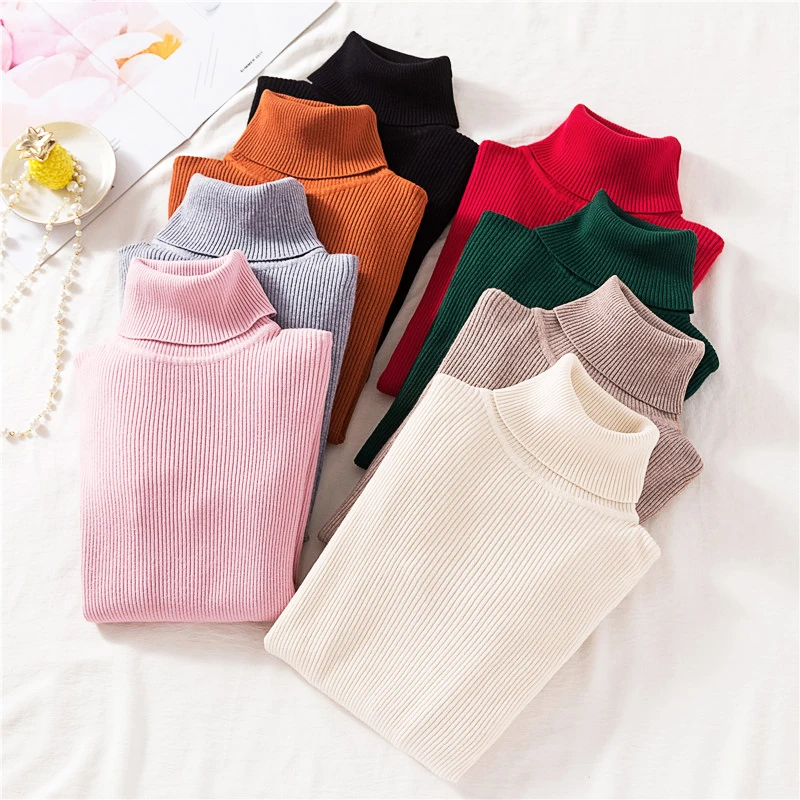 2022 Autumn Winter Vintage Turtleneck Knitted Woman Sweater Korean Y2k Warm Long Sleeve Women's Sweaters Tops | Женская одежда